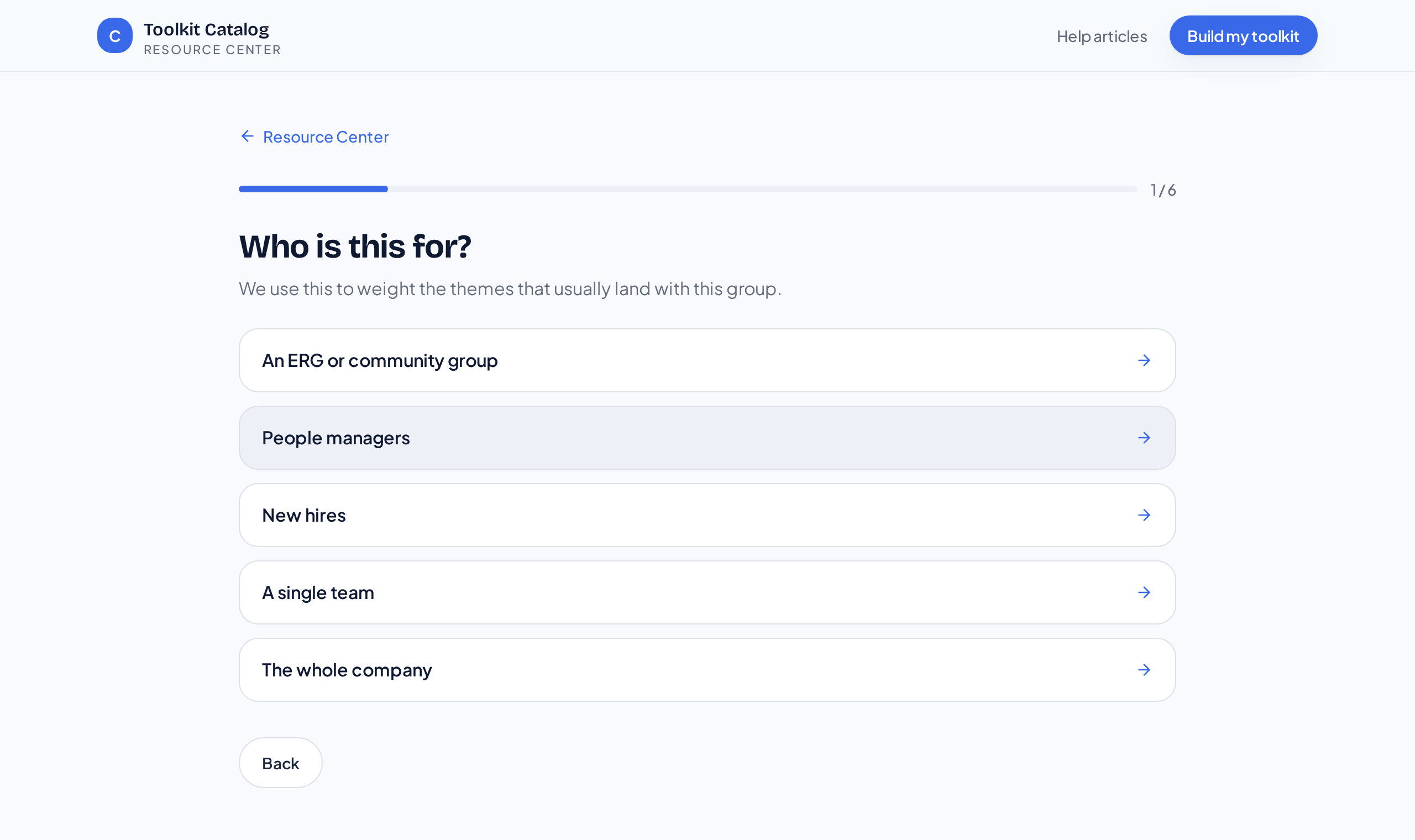 The guided questionnaire step with answer options