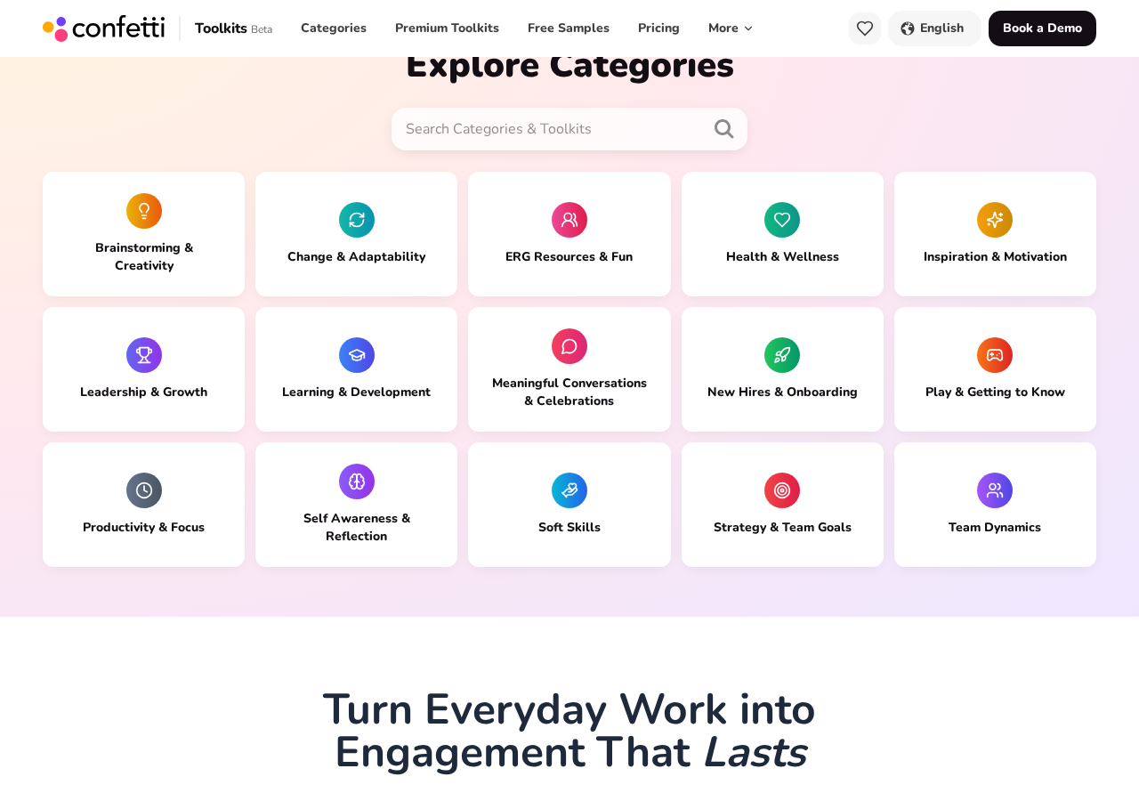 The Explore Categories grid with a search box above it